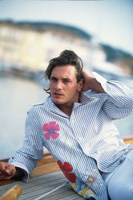 Faconnable Saint Tropez Spring-Summer 2005-Men, striped shirt with a flower